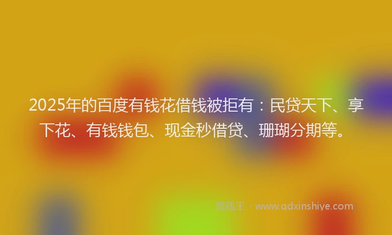 2025年的百度有钱花借钱被拒有：民贷天下、享下花、有钱钱包、现金秒借贷、珊瑚分期等。