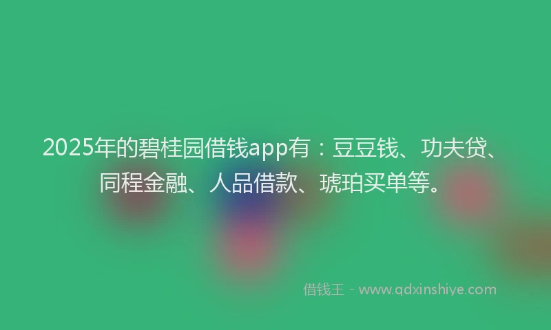 2025年的碧桂园借钱app有：豆豆钱、功夫贷、同程金融、人品借款、琥珀买单等。