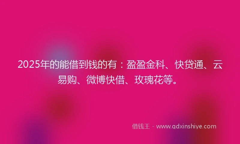 2025年的能借到钱的有：盈盈金科、快贷通、云易购、微博快借、玫瑰花等。