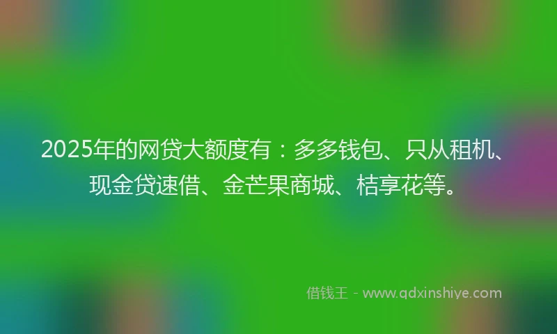 2025年的网贷大额度有：多多钱包、只从租机、现金贷速借、金芒果商城、桔享花等。