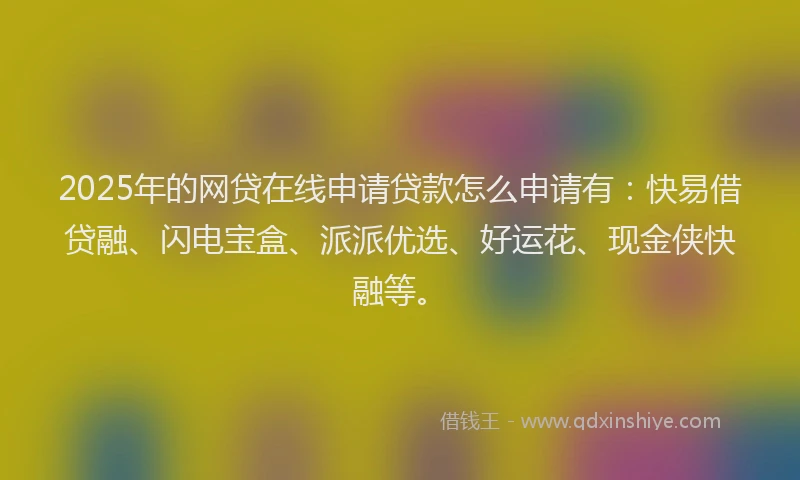 2025年的网贷在线申请贷款怎么申请有：快易借贷融、闪电宝盒、派派优选、好运花、现金侠快融等。