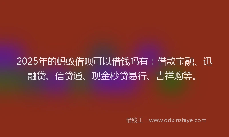2025年的蚂蚁借呗可以借钱吗有：借款宝融、迅融贷、信贷通、现金秒贷易行、吉祥购等。