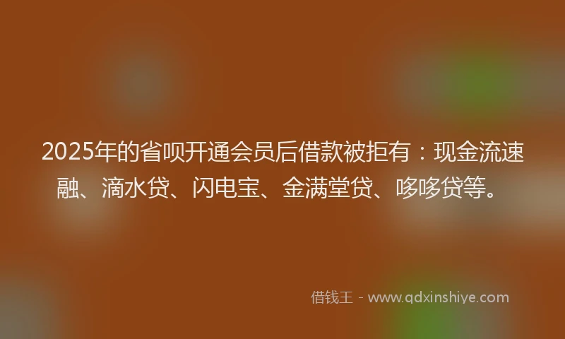 2025年的省呗开通会员后借款被拒有：现金流速融、滴水贷、闪电宝、金满堂贷、哆哆贷等。