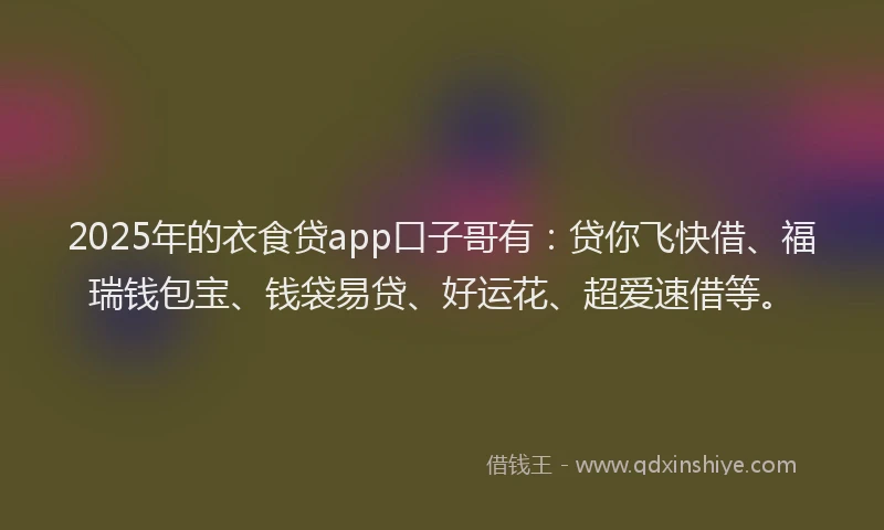 2025年的衣食贷app口子哥有：贷你飞快借、福瑞钱包宝、钱袋易贷、好运花、超爱速借等。
