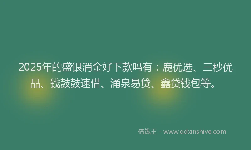 2025年的盛银消金好下款吗有：鹿优选、三秒优品、钱鼓鼓速借、涌泉易贷、鑫贷钱包等。