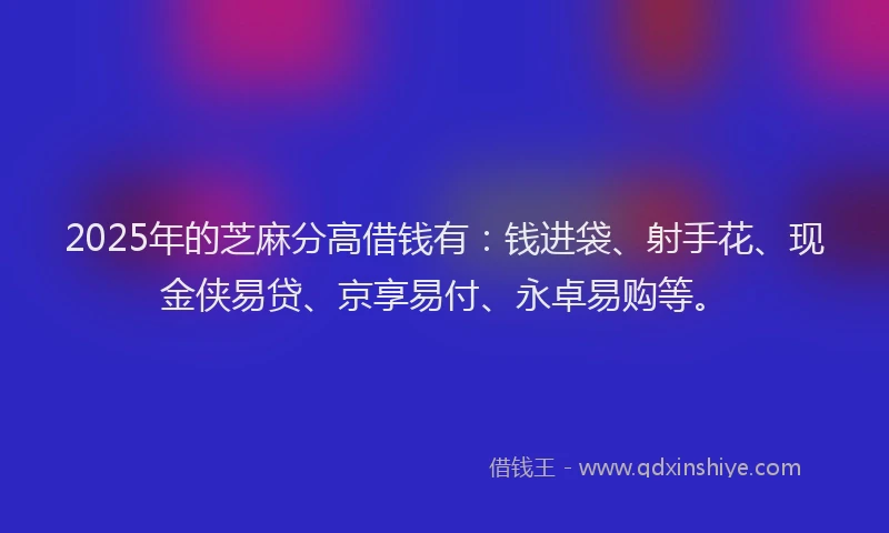 2025年的芝麻分高借钱有：钱进袋、射手花、现金侠易贷、京享易付、永卓易购等。