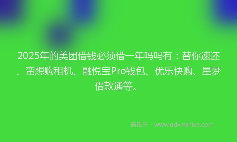 2025年的美团借钱必须借一年吗吗有：替你速还、蛮想购租机、融悦宝Pro钱包、优乐快购、星梦借款通等。