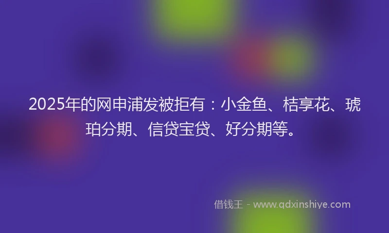 2025年的网申浦发被拒有：小金鱼、桔享花、琥珀分期、信贷宝贷、好分期等。