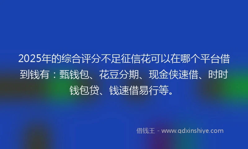 2025年的综合评分不足征信花可以在哪个平台借到钱有：甄钱包、花豆分期、现金侠速借、时时钱包贷、钱速借易行等。