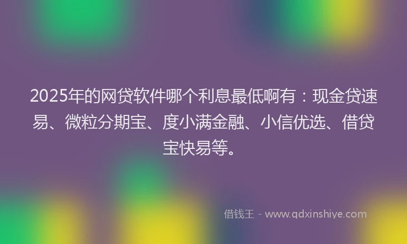 2025年的网贷软件哪个利息最低啊有：现金贷速易、微粒分期宝、度小满金融、小信优选、借贷宝快易等。