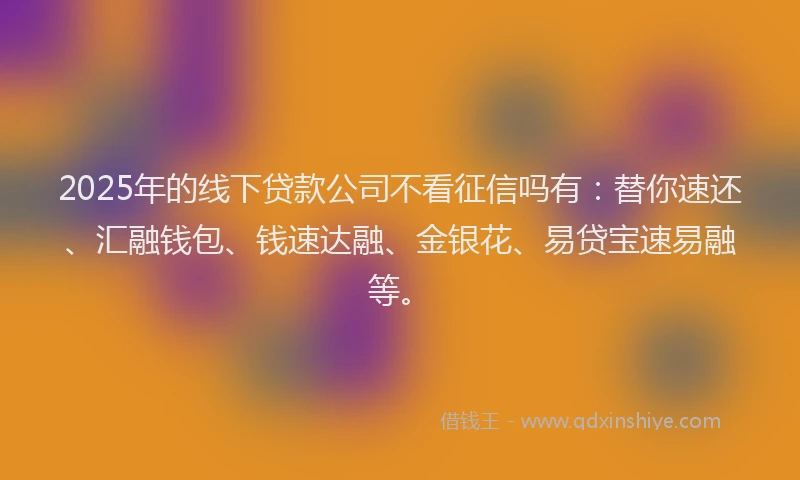 2025年的线下贷款公司不看征信吗有：替你速还、汇融钱包、钱速达融、金银花、易贷宝速易融等。