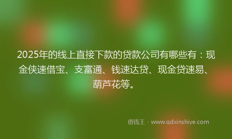 2025年的线上直接下款的贷款公司有哪些有：现金侠速借宝、支富通、钱速达贷、现金贷速易、葫芦花等。