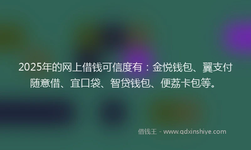2025年的网上借钱可信度有：金悦钱包、翼支付随意借、宜口袋、智贷钱包、便荔卡包等。