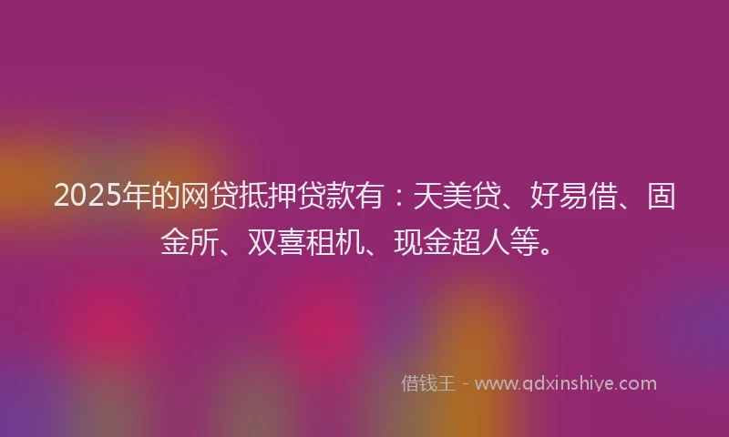 2025年的网贷抵押贷款有：天美贷、好易借、固金所、双喜租机、现金超人等。