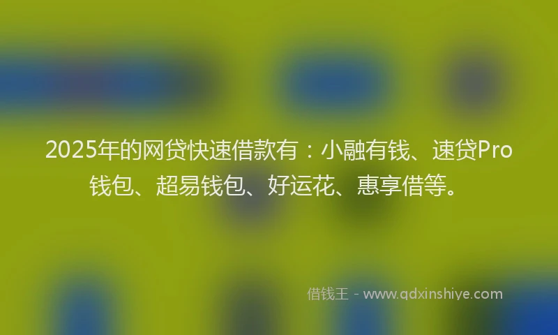 2025年的网贷快速借款有：小融有钱、速贷Pro钱包、超易钱包、好运花、惠享借等。