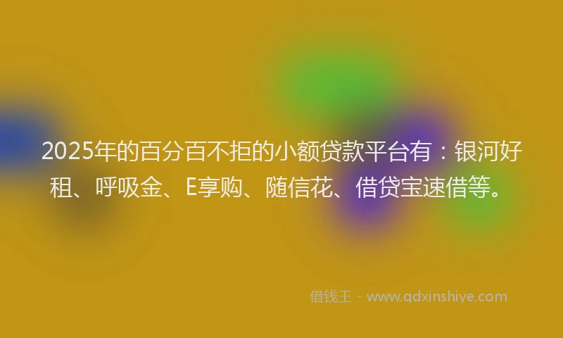 2025年的百分百不拒的小额贷款平台有：银河好租、呼吸金、E享购、随信花、借贷宝速借等。