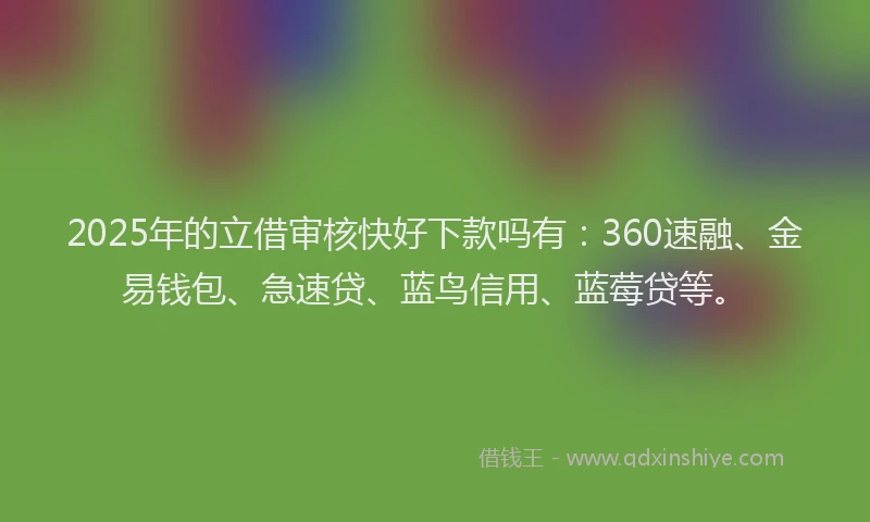 2025年的立借审核快好下款吗有：360速融、金易钱包、急速贷、蓝鸟信用、蓝莓贷等。