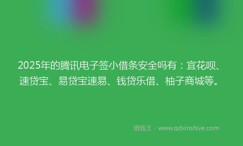 2025年的腾讯电子签小借条安全吗有：宜花呗、速贷宝、易贷宝速易、钱贷乐借、柚子商城等。