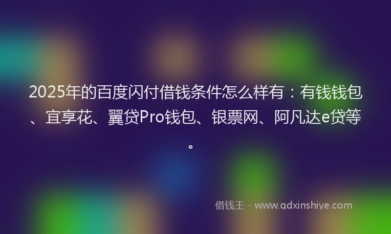 2025年的百度闪付借钱条件怎么样有：有钱钱包、宜享花、翼贷Pro钱包、银票网、阿凡达e贷等。