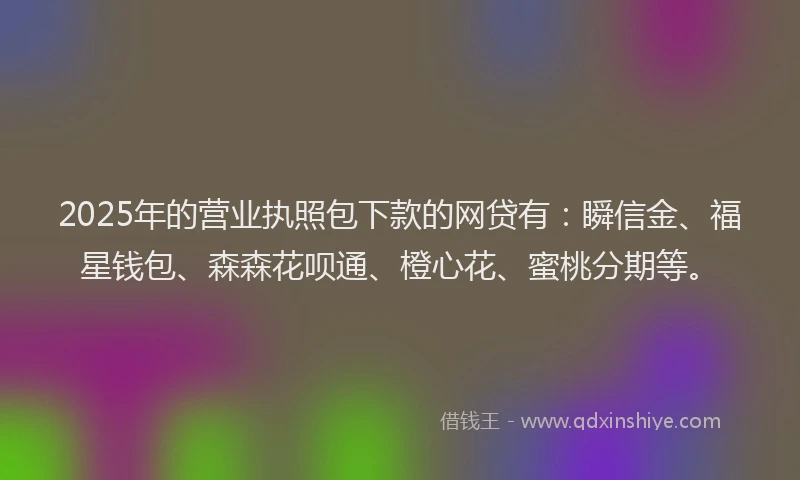 2025年的营业执照包下款的网贷有：瞬信金、福星钱包、森森花呗通、橙心花、蜜桃分期等。