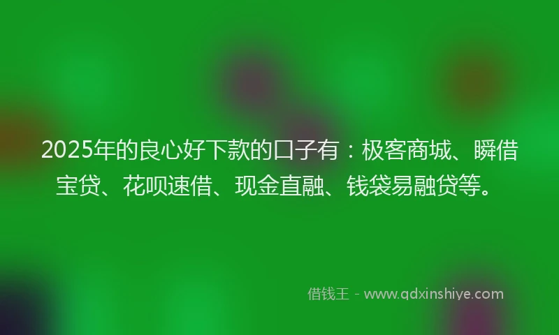 2025年的良心好下款的口子有：极客商城、瞬借宝贷、花呗速借、现金直融、钱袋易融贷等。
