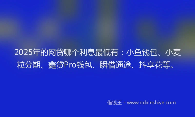 2025年的网贷哪个利息最低有：小鱼钱包、小麦粒分期、鑫贷Pro钱包、瞬借通途、抖享花等。