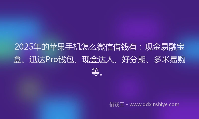 2025年的苹果手机怎么微信借钱有：现金易融宝盒、迅达Pro钱包、现金达人、好分期、多米易购等。
