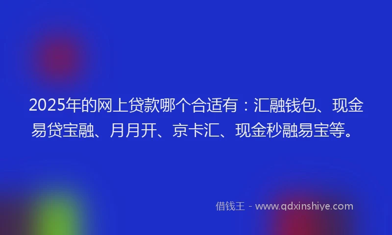 2025年的网上贷款哪个合适有：汇融钱包、现金易贷宝融、月月开、京卡汇、现金秒融易宝等。