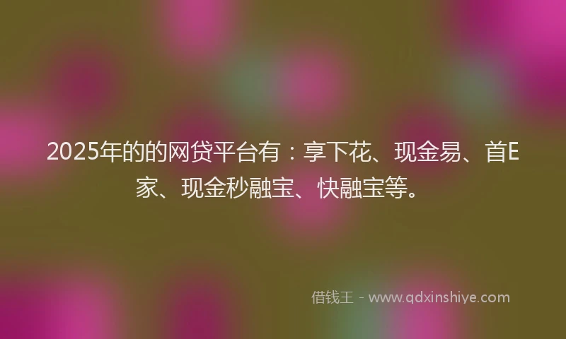 2025年的的网贷平台有：享下花、现金易、首E家、现金秒融宝、快融宝等。