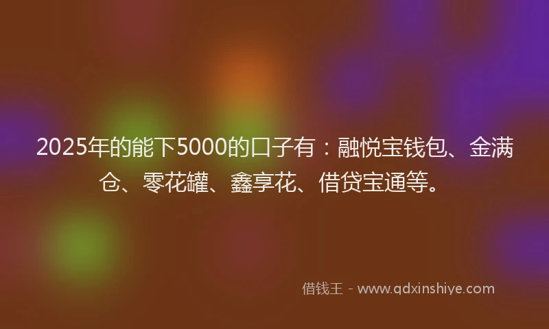 2025年的能下5000的口子有：融悦宝钱包、金满仓、零花罐、鑫享花、借贷宝通等。