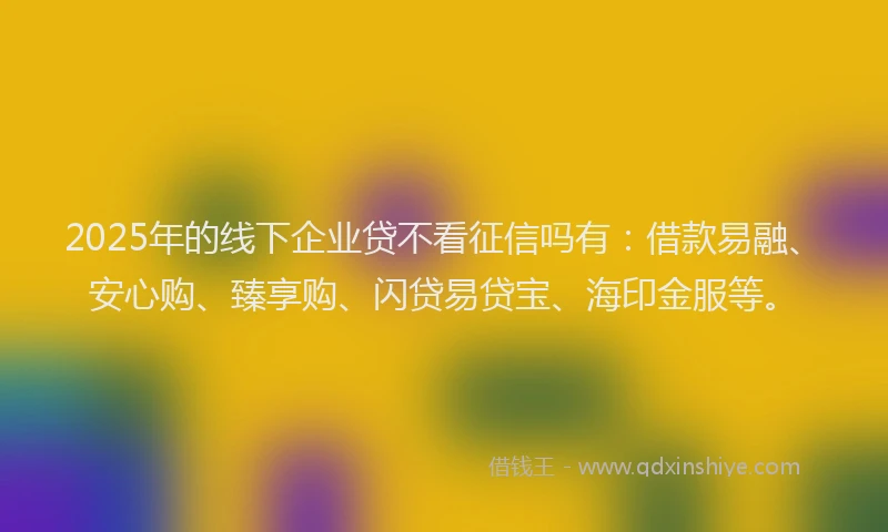 2025年的线下企业贷不看征信吗有：借款易融、安心购、臻享购、闪贷易贷宝、海印金服等。