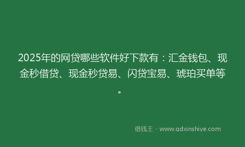 2025年的网贷哪些软件好下款有：汇金钱包、现金秒借贷、现金秒贷易、闪贷宝易、琥珀买单等。