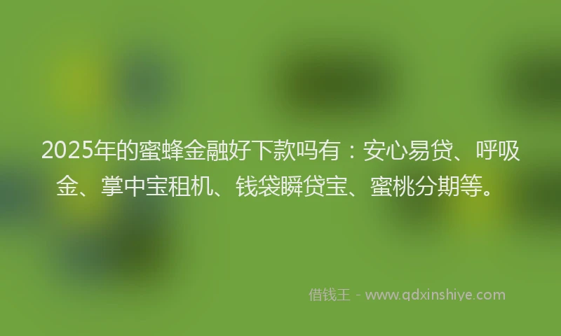 2025年的蜜蜂金融好下款吗有：安心易贷、呼吸金、掌中宝租机、钱袋瞬贷宝、蜜桃分期等。