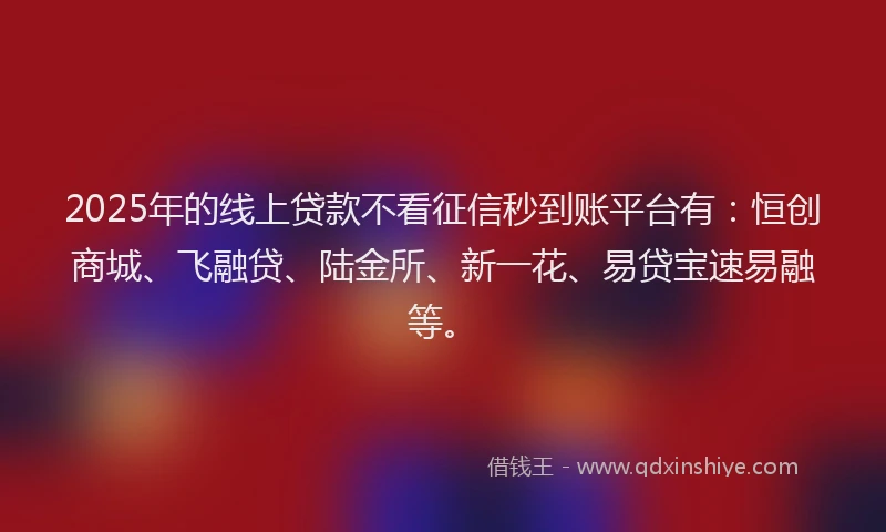 2025年的线上贷款不看征信秒到账平台有：恒创商城、飞融贷、陆金所、新一花、易贷宝速易融等。
