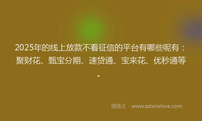 2025年的线上放款不看征信的平台有哪些呢有：聚财花、甄宝分期、速贷通、宝来花、优秒通等。