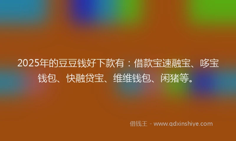 2025年的豆豆钱好下款有：借款宝速融宝、哆宝钱包、快融贷宝、维维钱包、闲猪等。