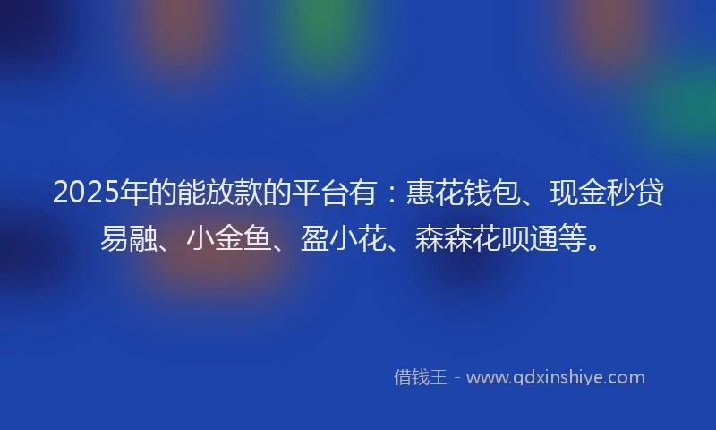 2025年的能放款的平台有：惠花钱包、现金秒贷易融、小金鱼、盈小花、森森花呗通等。