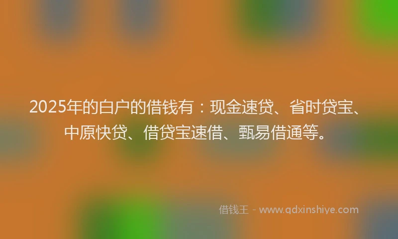 2025年的白户的借钱有：现金速贷、省时贷宝、中原快贷、借贷宝速借、甄易借通等。