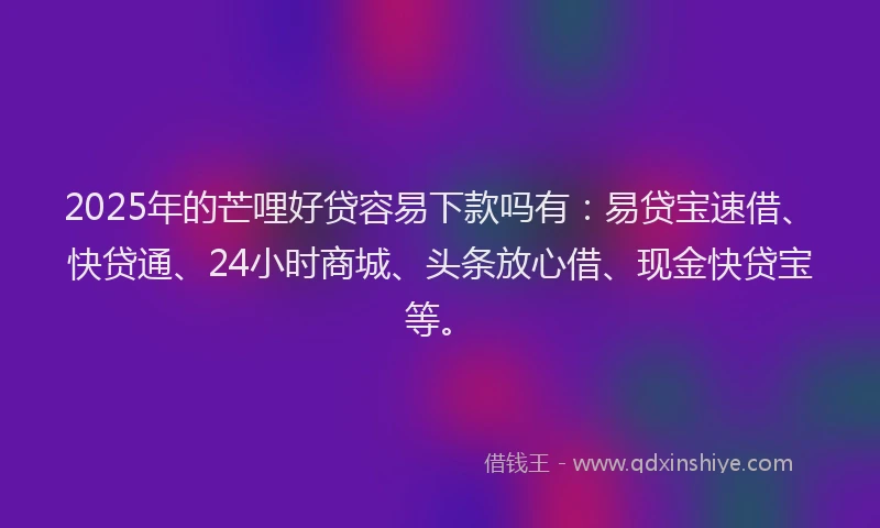 2025年的芒哩好贷容易下款吗有：易贷宝速借、快贷通、24小时商城、头条放心借、现金快贷宝等。