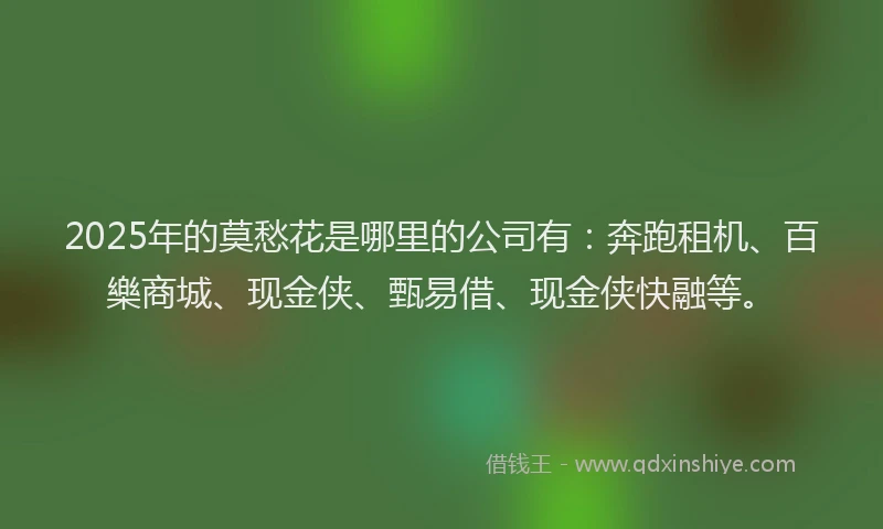 2025年的莫愁花是哪里的公司有：奔跑租机、百樂商城、现金侠、甄易借、现金侠快融等。