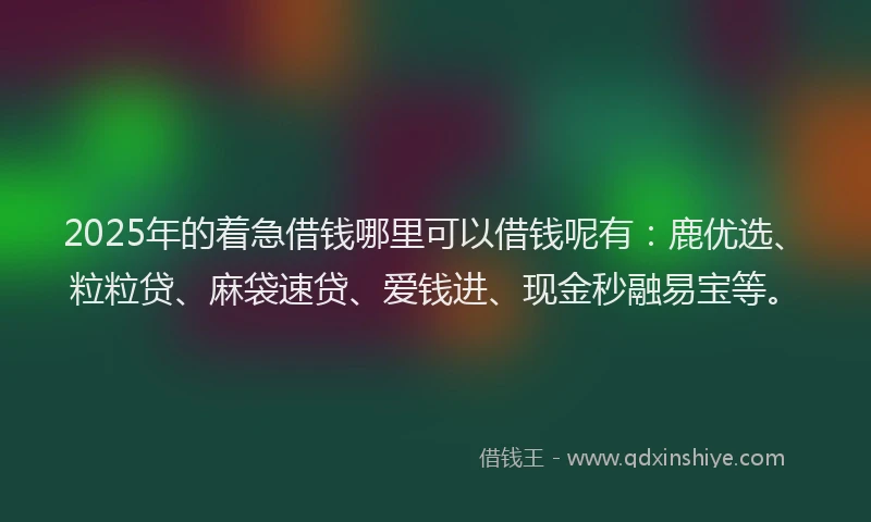2025年的着急借钱哪里可以借钱呢有：鹿优选、粒粒贷、麻袋速贷、爱钱进、现金秒融易宝等。