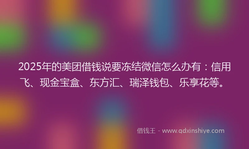 2025年的美团借钱说要冻结微信怎么办有：信用飞、现金宝盒、东方汇、瑞泽钱包、乐享花等。