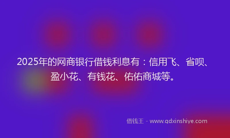 2025年的网商银行借钱利息有：信用飞、省呗、盈小花、有钱花、佑佑商城等。