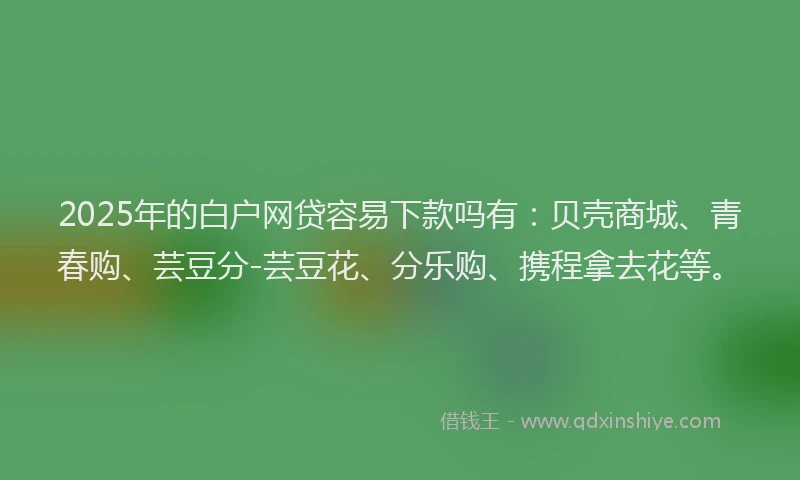 2025年的白户网贷容易下款吗有：贝壳商城、青春购、芸豆分-芸豆花、分乐购、携程拿去花等。