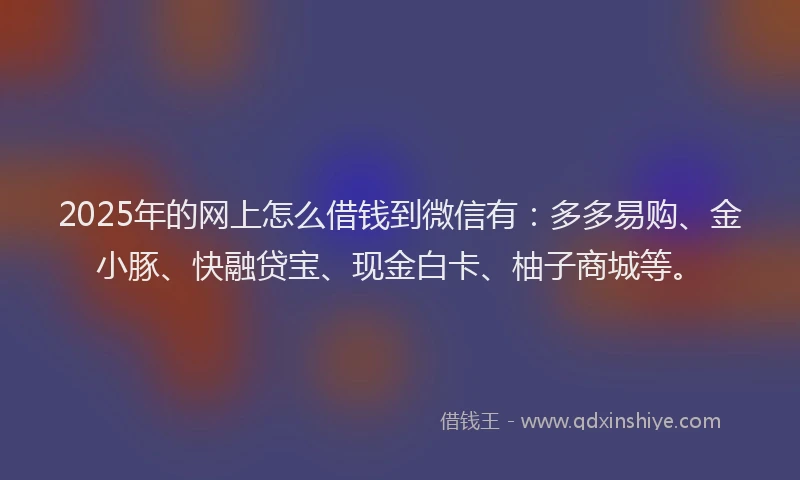 2025年的网上怎么借钱到微信有：多多易购、金小豚、快融贷宝、现金白卡、柚子商城等。