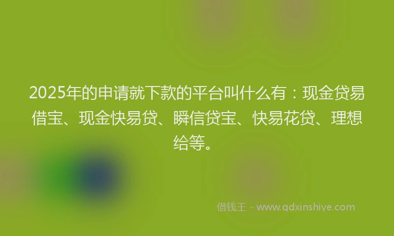 2025年的申请就下款的平台叫什么有：现金贷易借宝、现金快易贷、瞬信贷宝、快易花贷、理想给等。