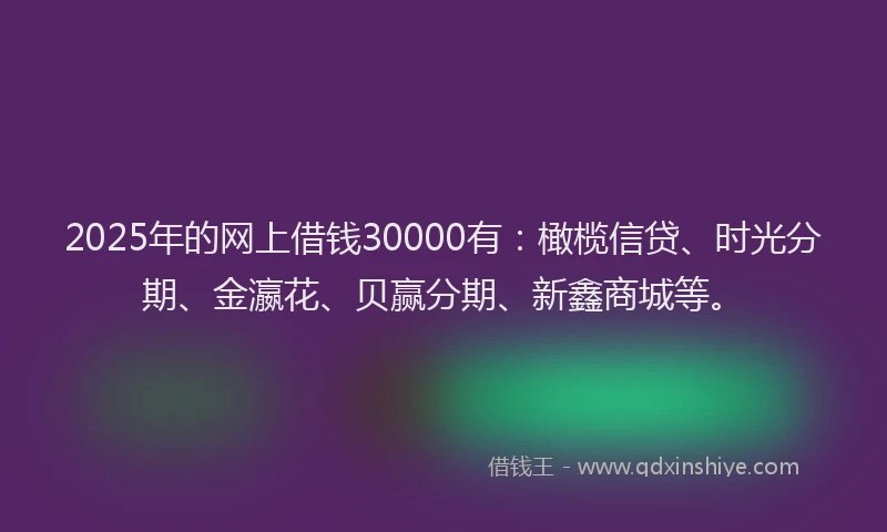 2025年的网上借钱30000有：橄榄信贷、时光分期、金瀛花、贝赢分期、新鑫商城等。