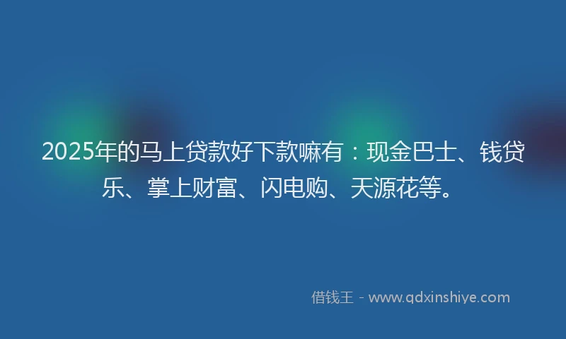 2025年的马上贷款好下款嘛有：现金巴士、钱贷乐、掌上财富、闪电购、天源花等。