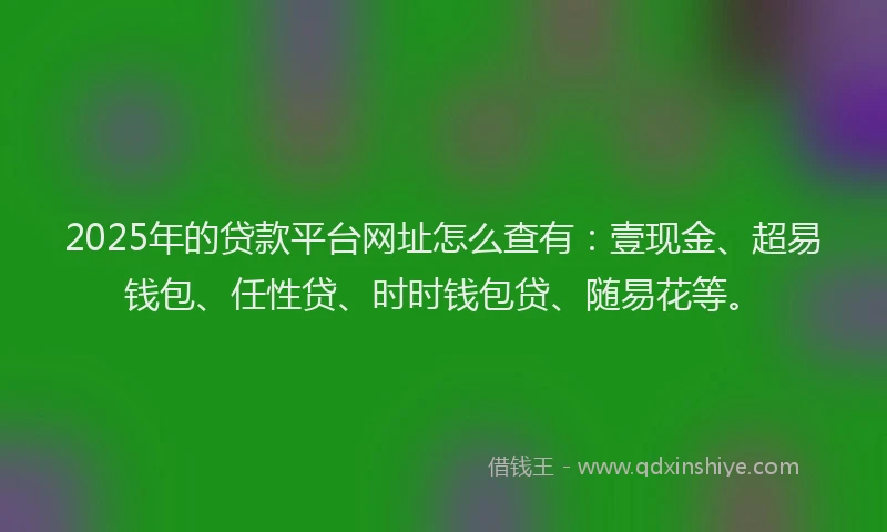 2025年的贷款平台网址怎么查有：壹现金、超易钱包、任性贷、时时钱包贷、随易花等。