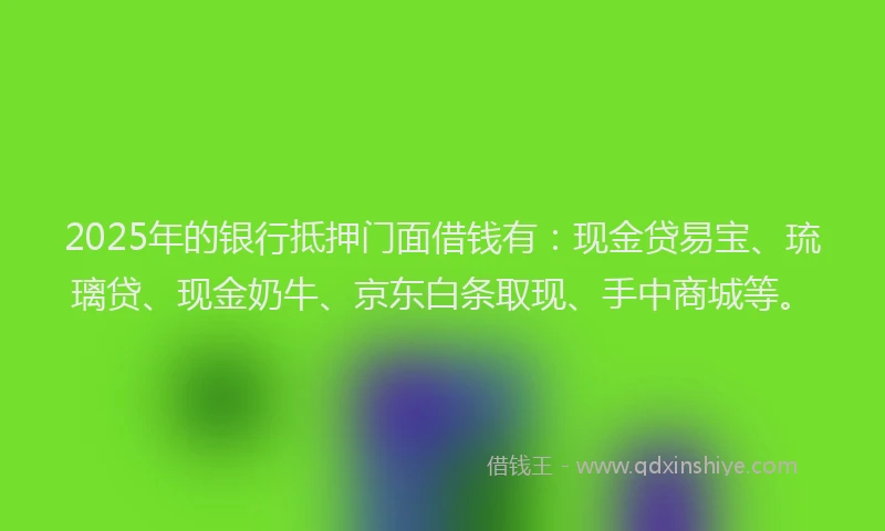 2025年的银行抵押门面借钱有：现金贷易宝、琉璃贷、现金奶牛、京东白条取现、手中商城等。